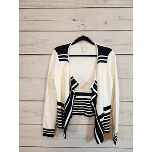 Chico's Womens White Black Striped Long Sleeve Open Front Cardigan Sweater Sz S